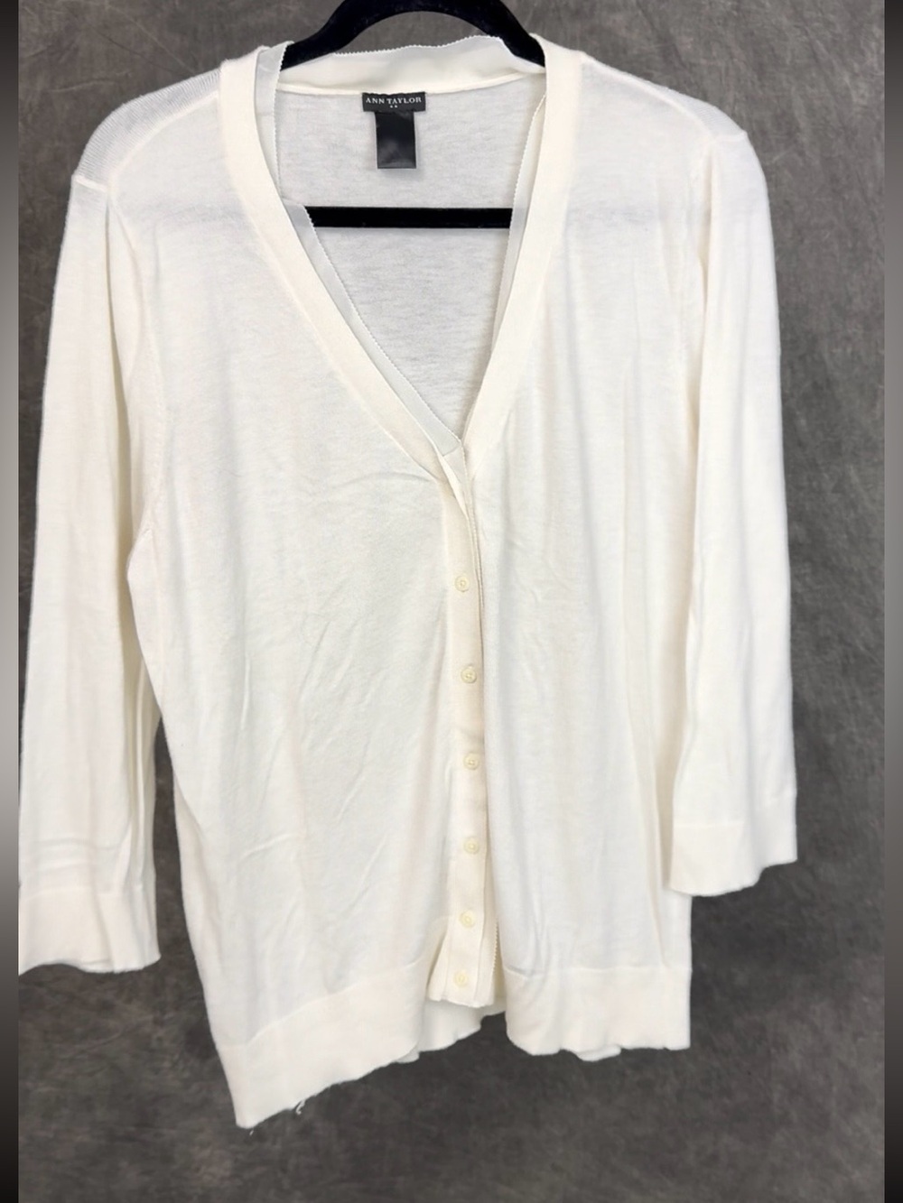 Ann Taylor Lightweight Button Cardigan | Cream Open Front Sweater | XL